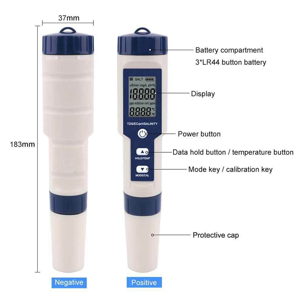 EZ-9909 Digital Water Tester PH/TDS/EC/Salinity/Temperature Meter Pen LIN