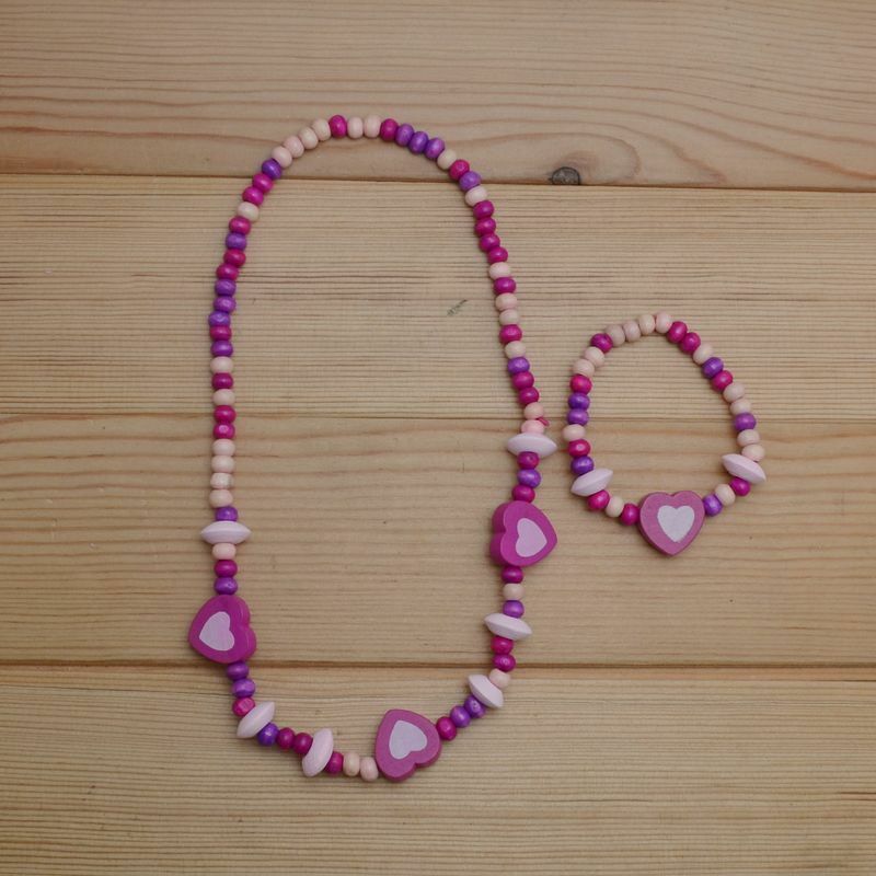 Wholesale1 Set Cute Girl's Pink Heart Wood Beads Necklace&Bracelet Jewelry Gift