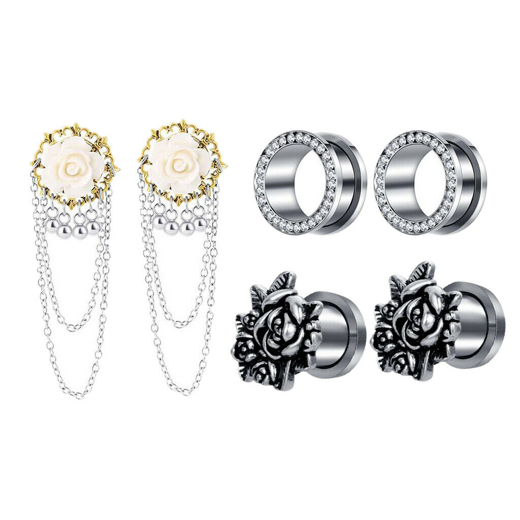 3 Pairs Stainless Steel   Tunnel Stretching Piercing Ear Plugs 14mm