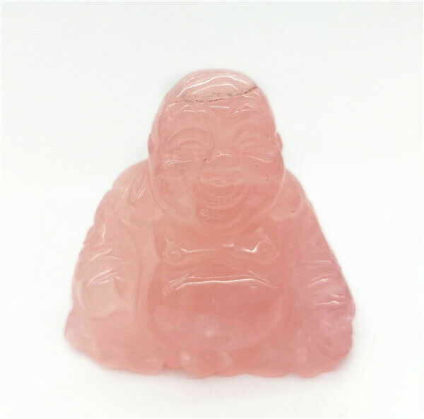 84g 50x47x30mm Natural Rose Quartz Carved Buddha Decoration Statue Decor HH7552