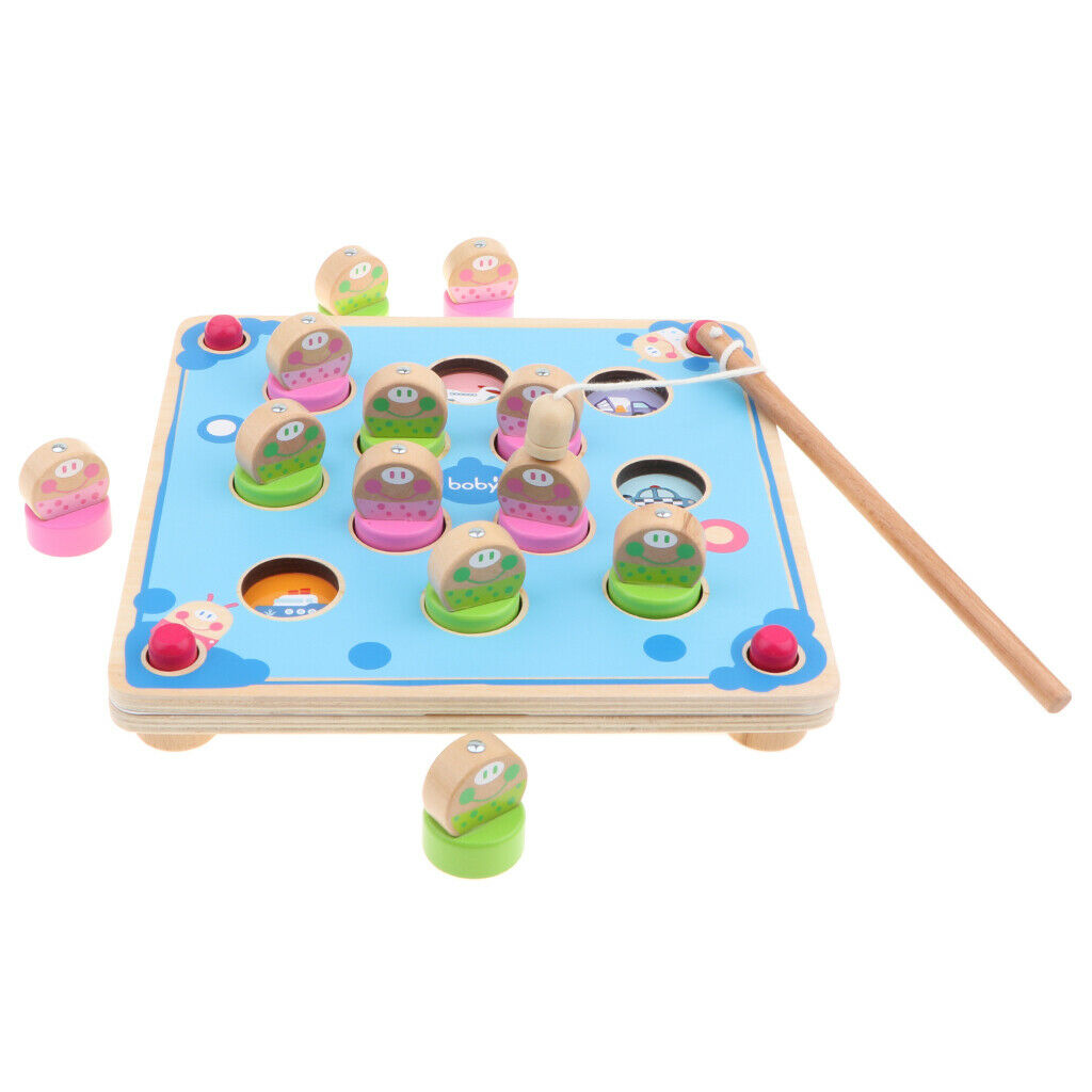 Children Developmental Wooden Fishing Game Fishing Rod Playset Kids Memory