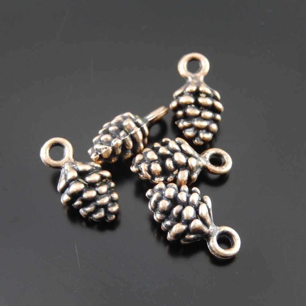 50951 Red Copper Alloy Pinecone Shape Pendants Charms Findings Crafts 40pcs