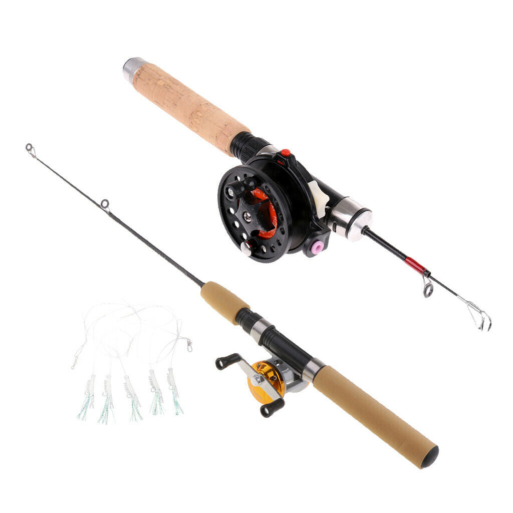 2pcs Ice Fishing Rod with Reel Line Hook Winter Micro Spinning Rod Travel Poles
