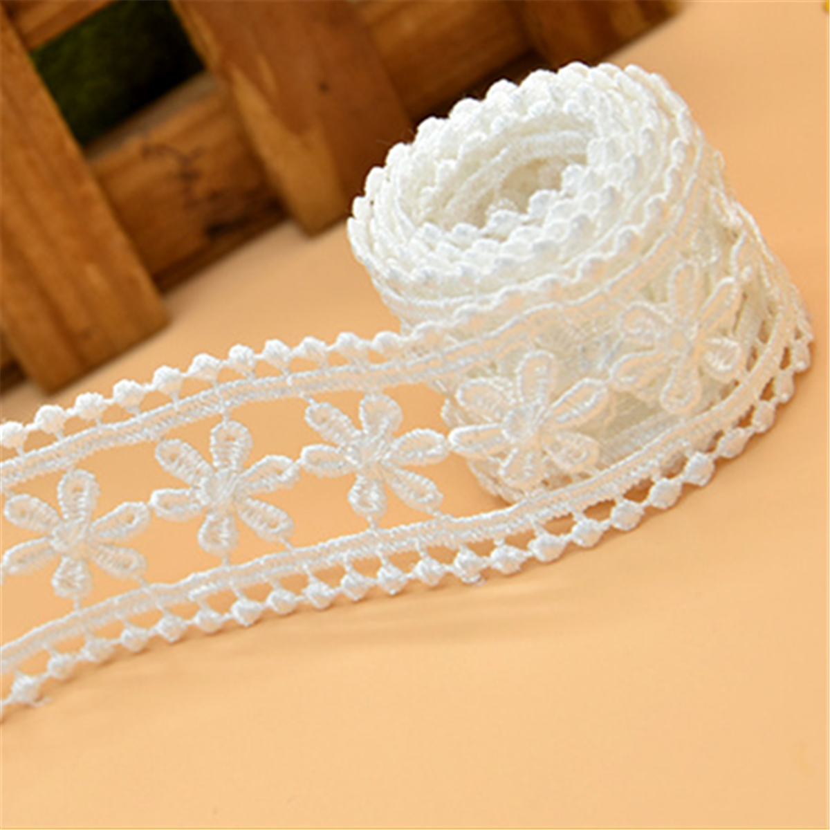 2Yds Embroidery Floral White Cotton Lace Trim Ribbon Wedding Fabric Sewing Craft