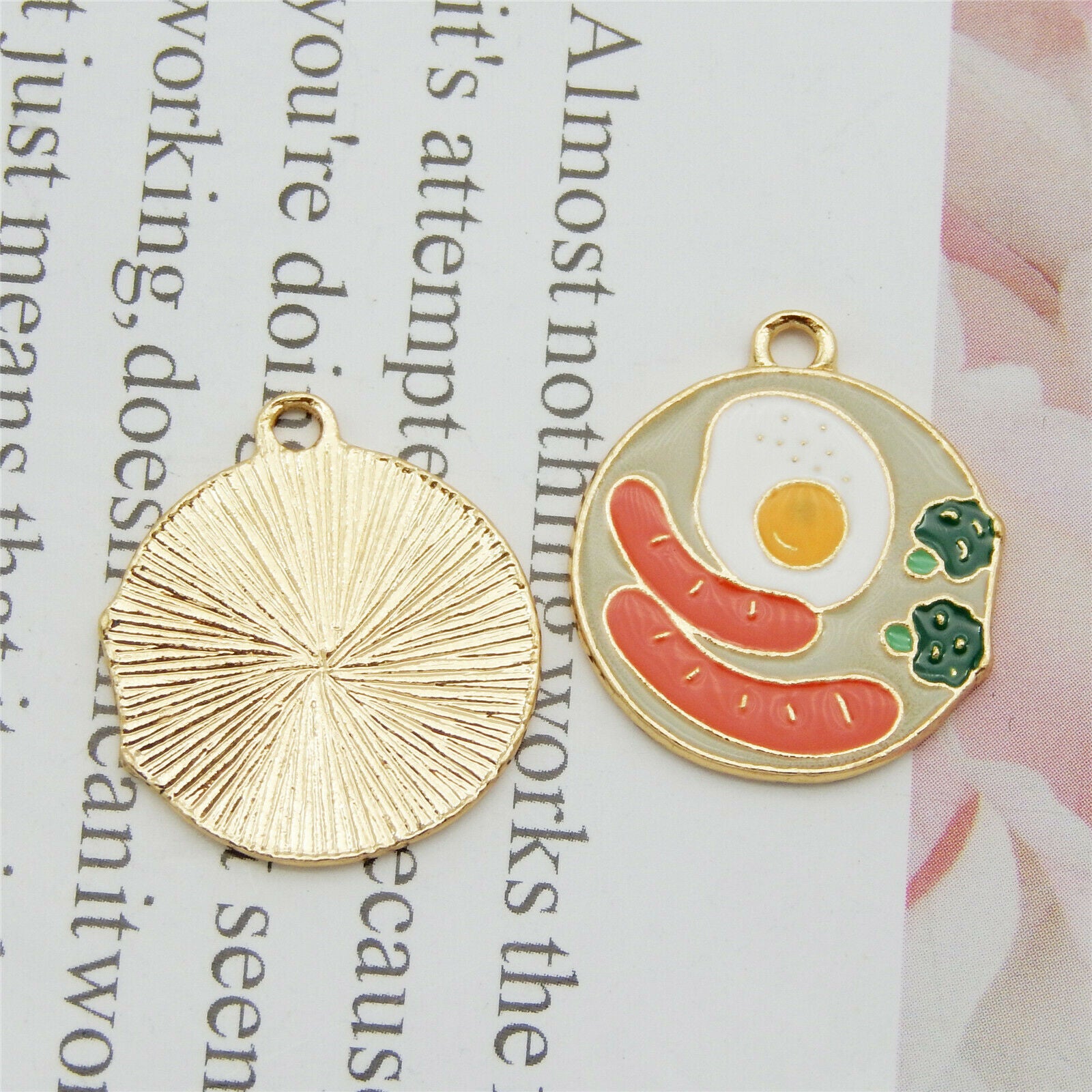 12PCS MultiColor Enamel 22x20mm Breakfast Sausage Egg Charms Pendant DIY Crafts