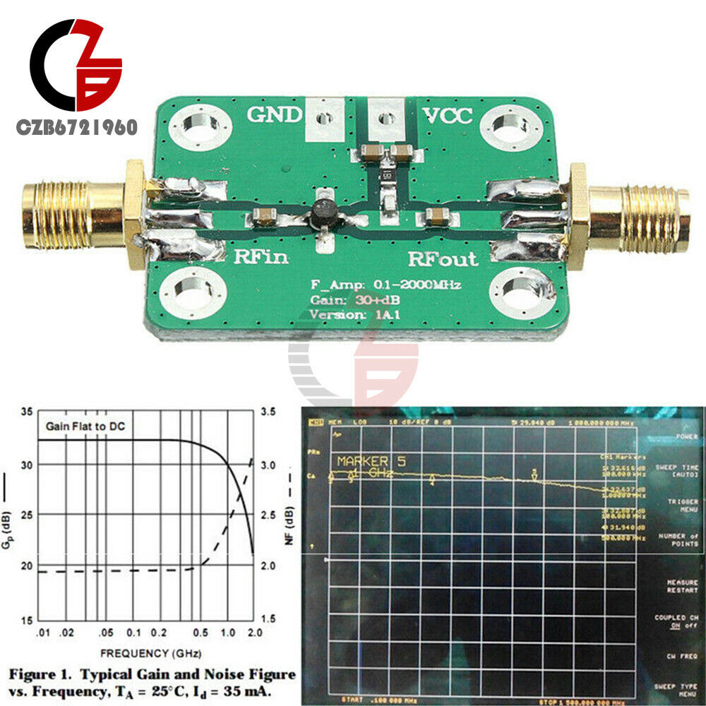 6-12 VDC RF Wideband Amplifier 30dB LNA Broadband Module Receiver 0.1-2000MHz
