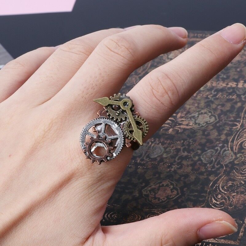 Handmade Punk Style Alloy Metal Steampunk Standard Gear Open Ring Unisex Jewelry