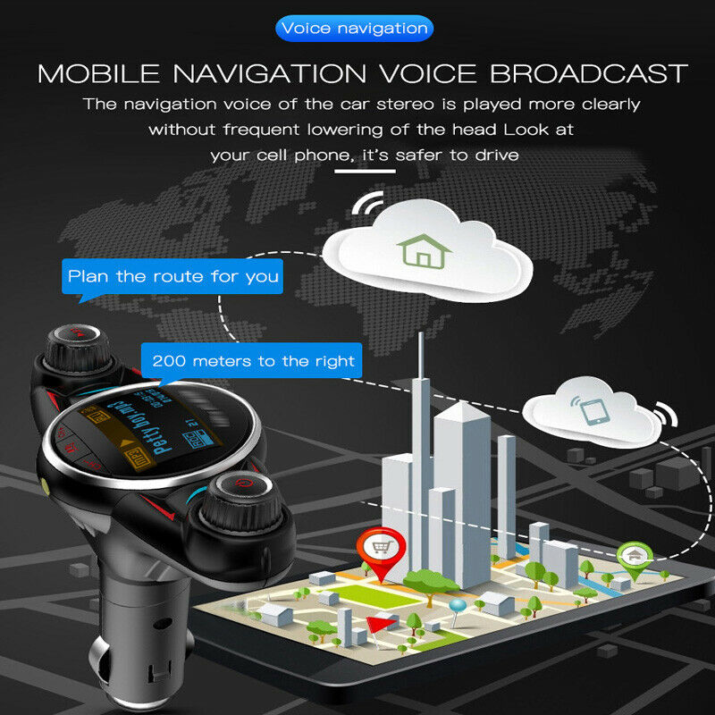 Bluetooth FM Transmitter for Car Radio Receiver / Audio Adapter USB Charger MP3