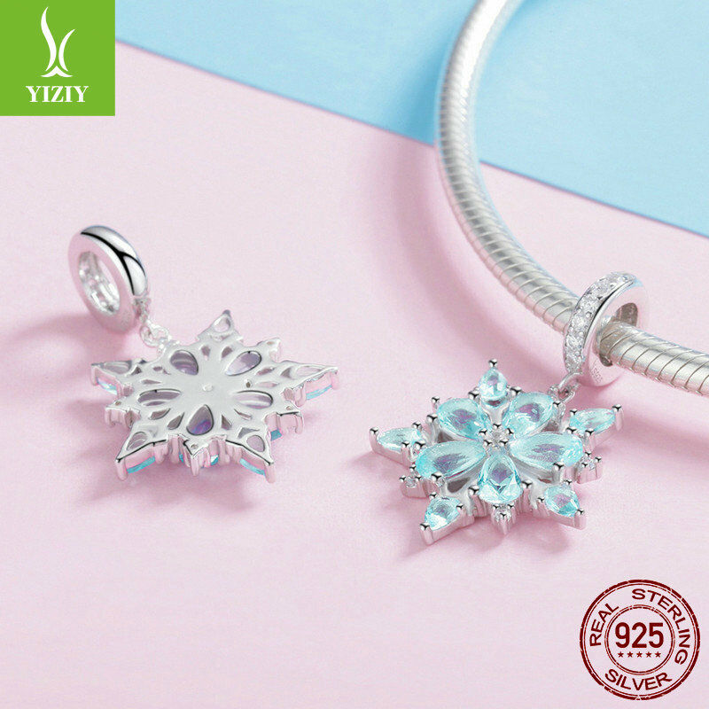 Winter New Snowflake 925 Sterling Silve Charm Pendant Bead Fit Chain Bracelet