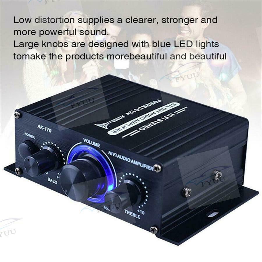 400W DC12V Dual Channel Mini HIFI AUX Power Amplifier with blue LED light
