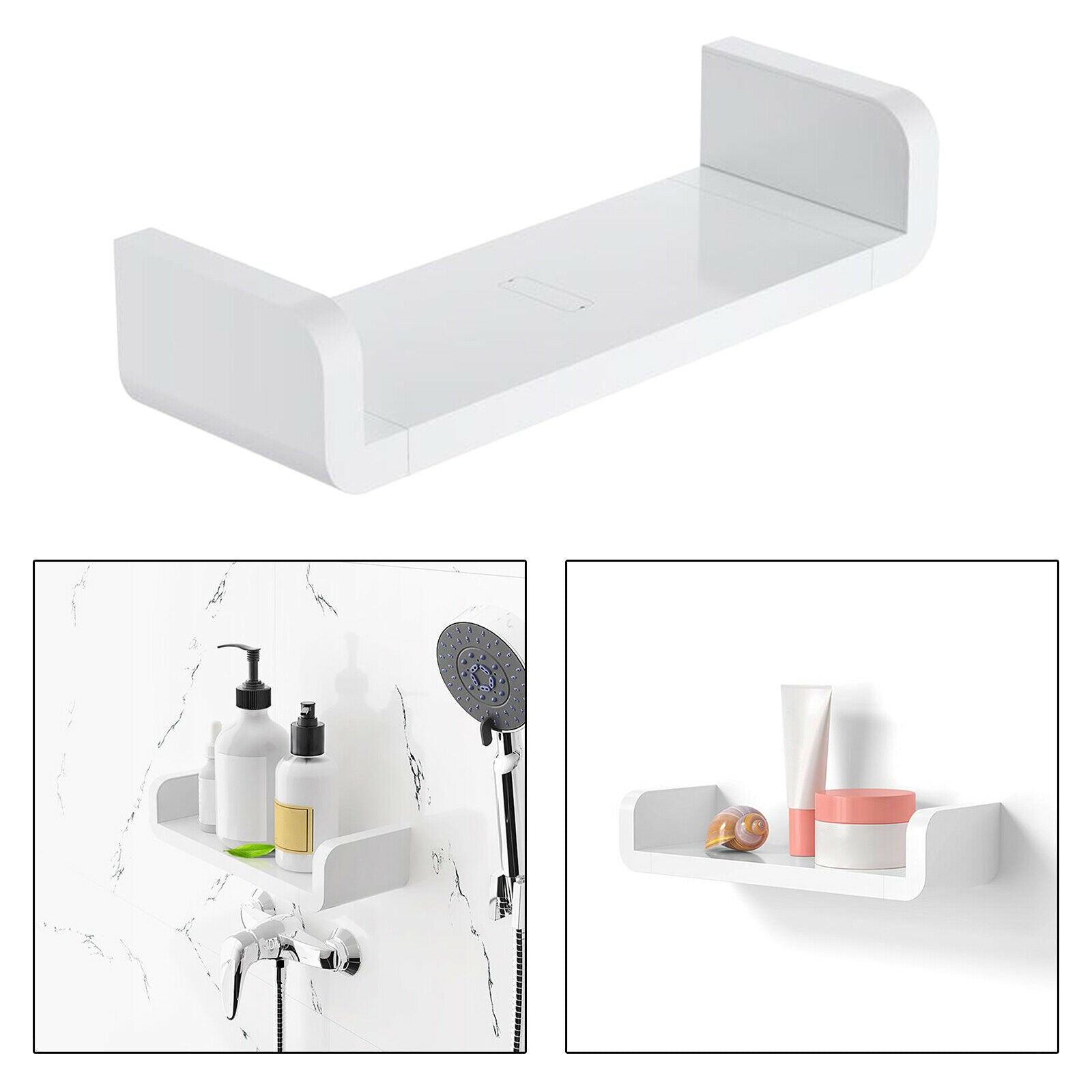 2X Floating Wall Shelves White U Shaped for Bathroom Display Organizer 32cm