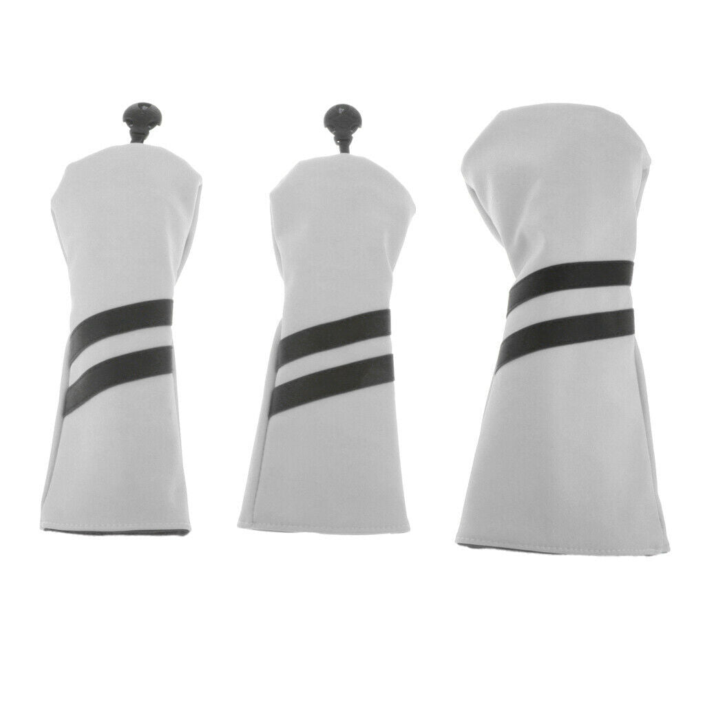 3Pcs Leather Golf Wood Head Cover Waterproof Wood Driver Headcover Sleeve White