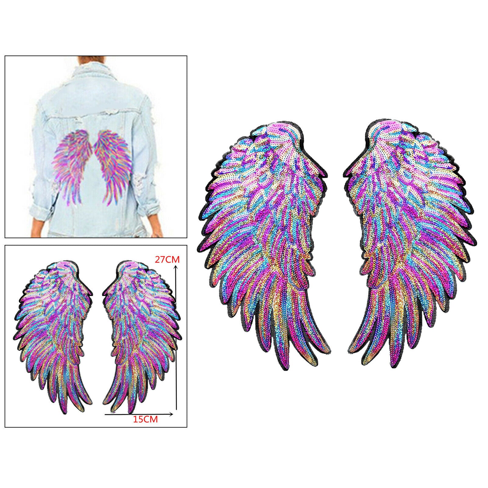 Rainbow Feather Sequin Sew Iron on Patches Badges Applique Craft Decor