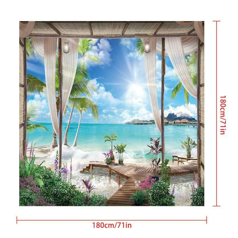 Beach Palm Waterproof Landscape Shower Curtain Ocean Scenery Bath Curtain Decor