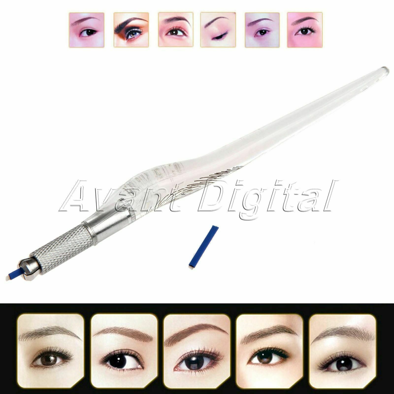50PCS 7 Curved Blade Needles For Permanent Eyebrow Makeup With Gift Tattoo pen