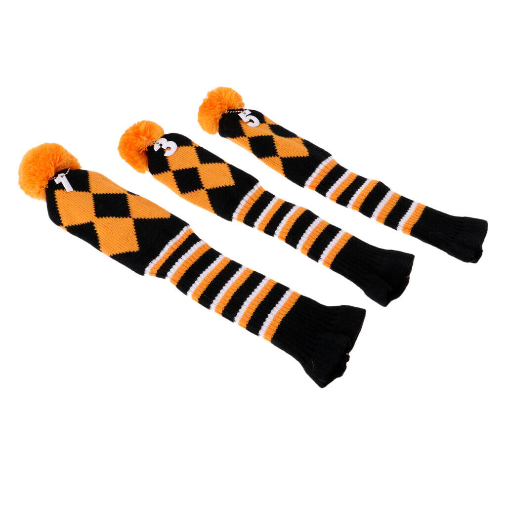 3Pcs Golf Pom Pom Knit UT Headcover Fairway Woods Driver Hybrid Head Covers