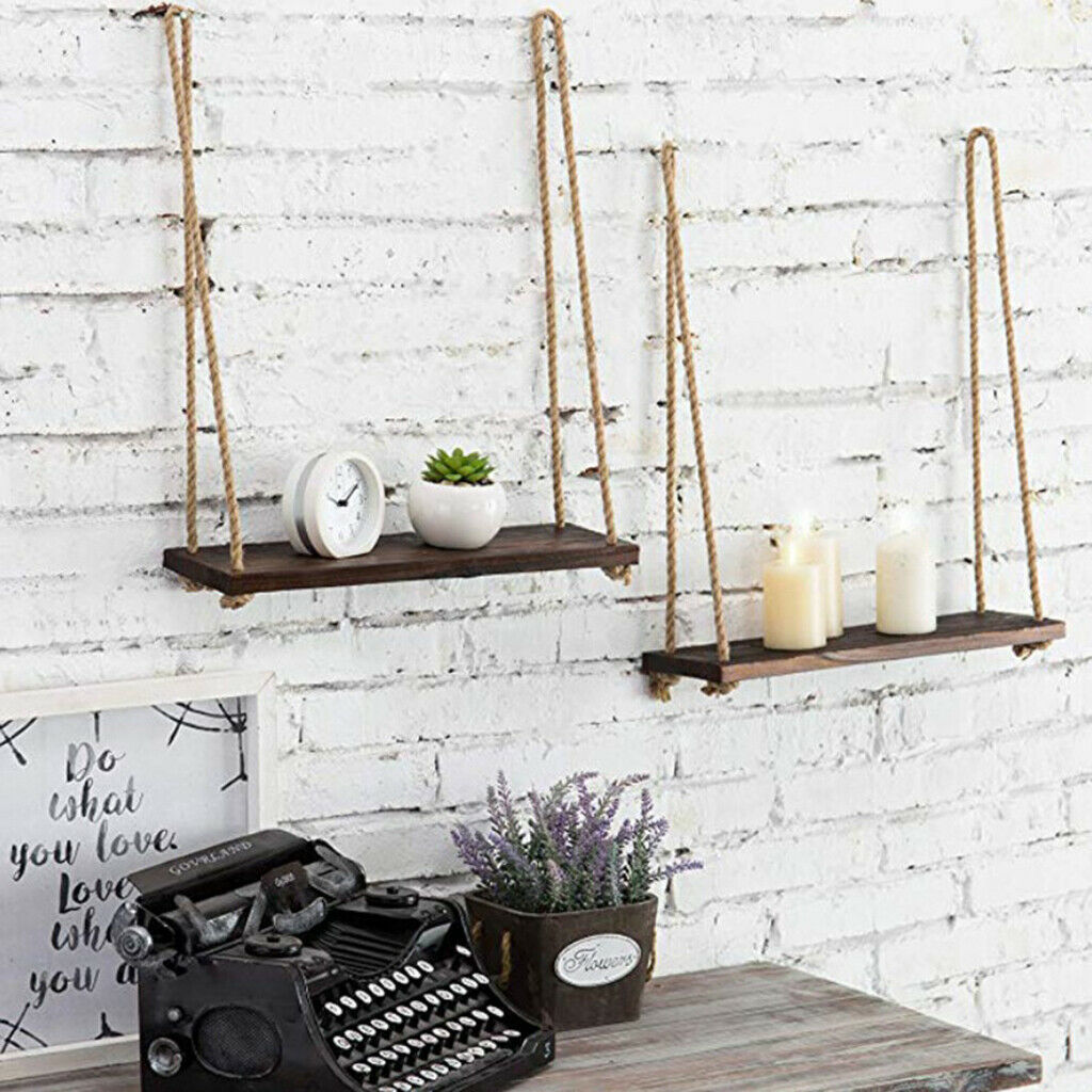 4x Wall Mounted Shelves Flowers Pot Hanging Rack with Rope Decoration Gifts