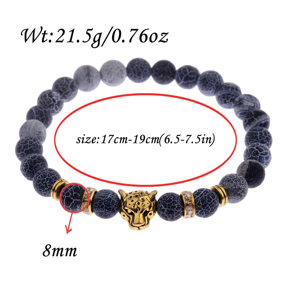 Fashion Man Leopard Head Beaded Bracelets Lava Rock Stone Beads Energy Bracelets
