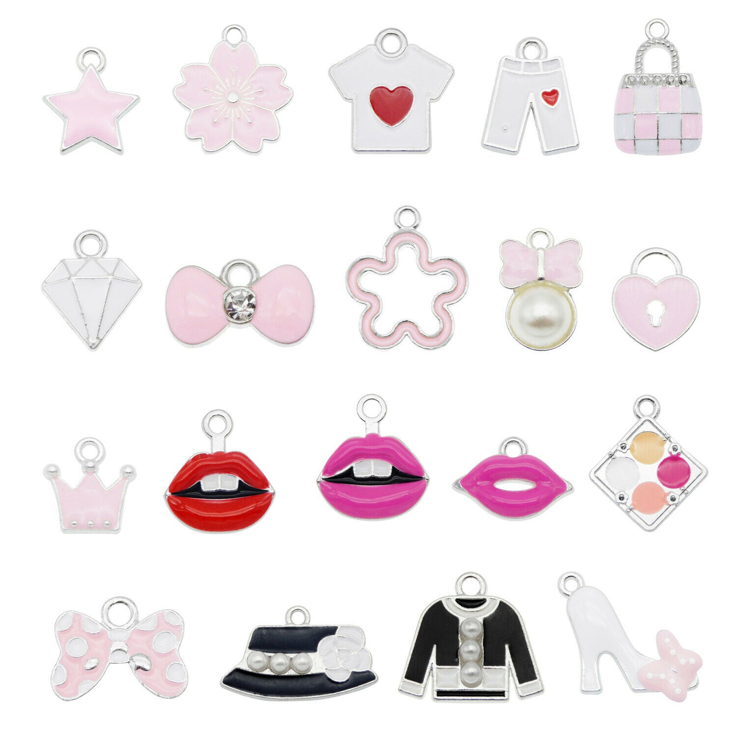 15PCS Enamel Plated Mixed Female Clothes Bag Makeup Charms Pendant DIY Making