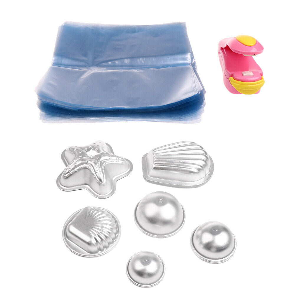 DIY Aluminum Alloy Bath Bombs Fizzies Mold Handmade Soap Shrink Wrap Set C