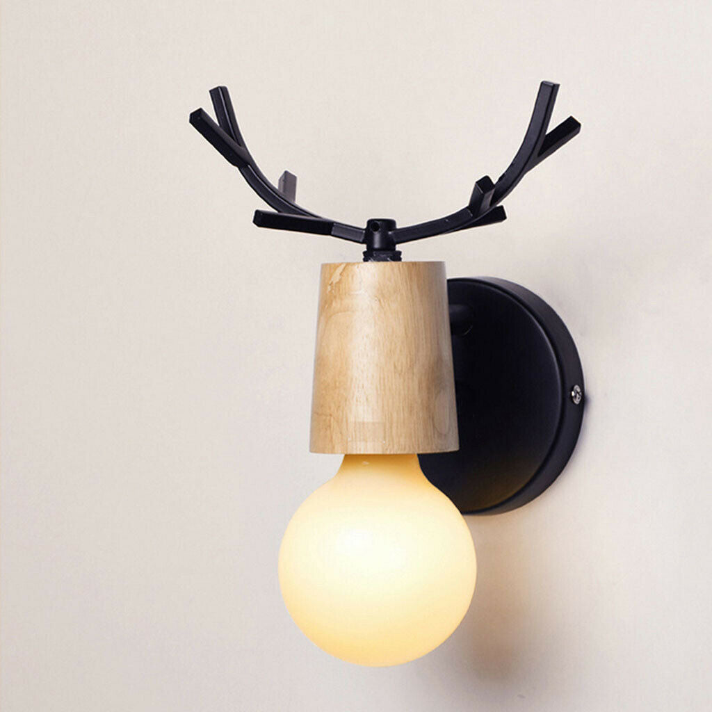 Nordic Style Living Room Wooden Antlers Modeling Lamp Head Wall Lamp Black