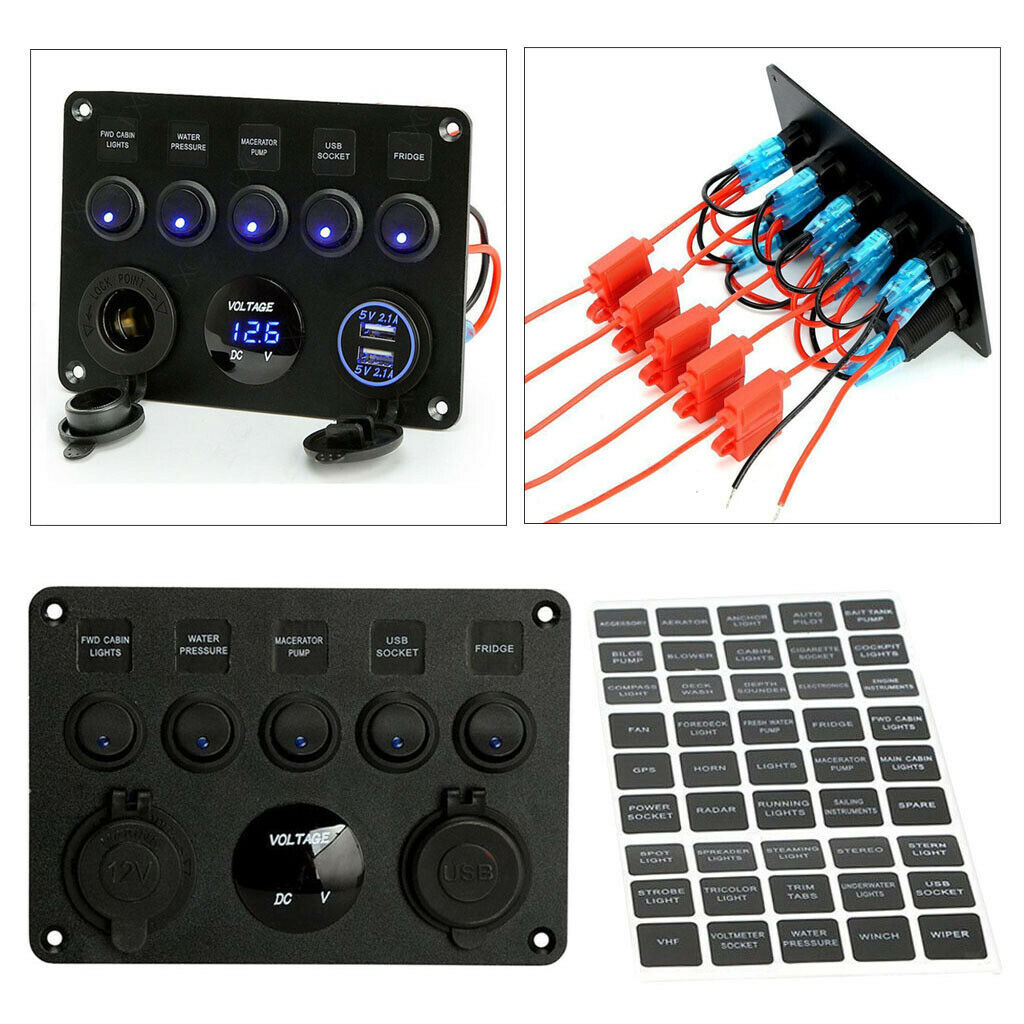 Marine Toggle Rocker Switch Panel Socket 4.2A 5 Gang Toggle Switch for Boat