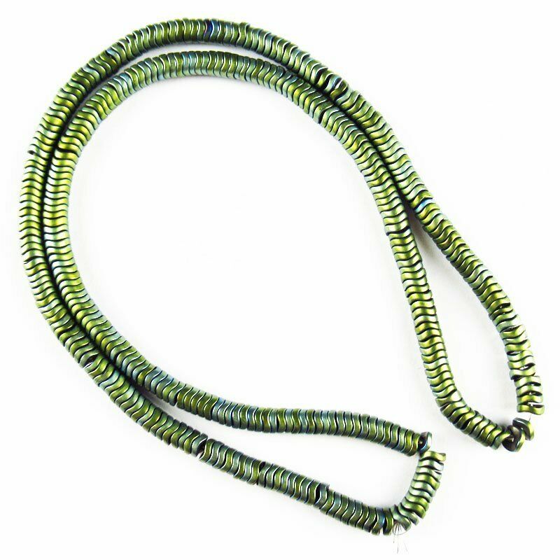 Army Green Frosted Hematite Wavy Pendant Loose Bead 15.5 " 4x2mm 20g A-458TS