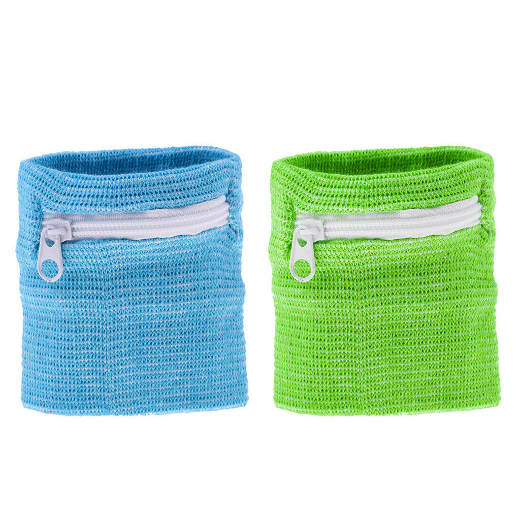 2 Count Cotton Wristband with Zipper Pocket Baseball Running Basketball Yoga
