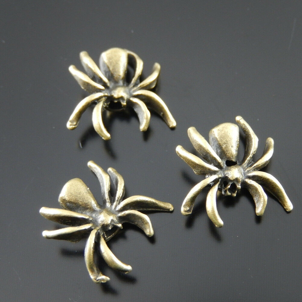 60pcs Antiqued Bronze Spider Bead Charm Alloy Crafting Jewelry Making 14*14*4mm