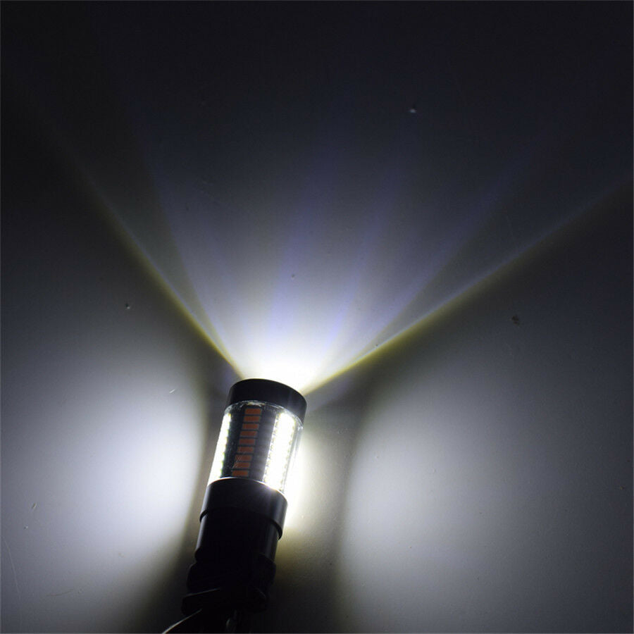 2Pcs Car LED Bulbs White Amber Switchback Turn Signal Parking Stop Light 6500K