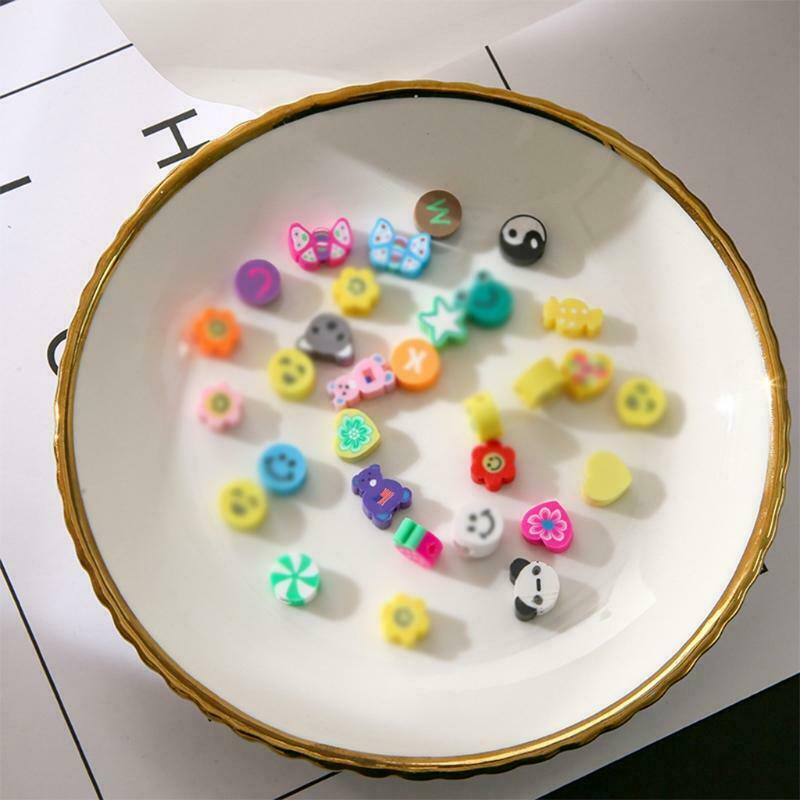 Beads Kit with Lid and Buckle 300 Pieces Beads Bear Star Fruits Flowers Shape