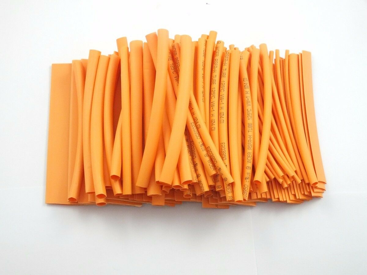 135PCS Pro-kit 4" shrinkable ratio 2:1 Heat Shrink Tubing Sleeve 7 Sizes Orange
