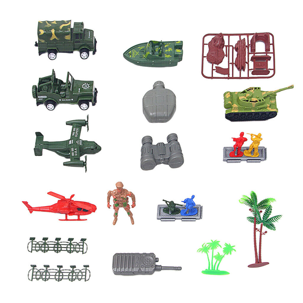 Lots 17 Plastic Military Tank Soldier Men Figures Army Building Block Kits