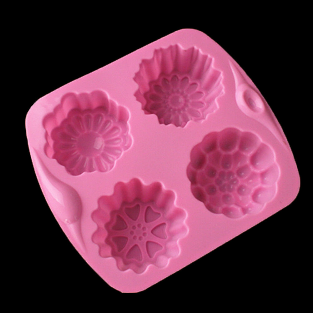 4 Cavity Flower Silicone Soap Mold Cake Decor Candy Chocolate Cookie Bakin.l8