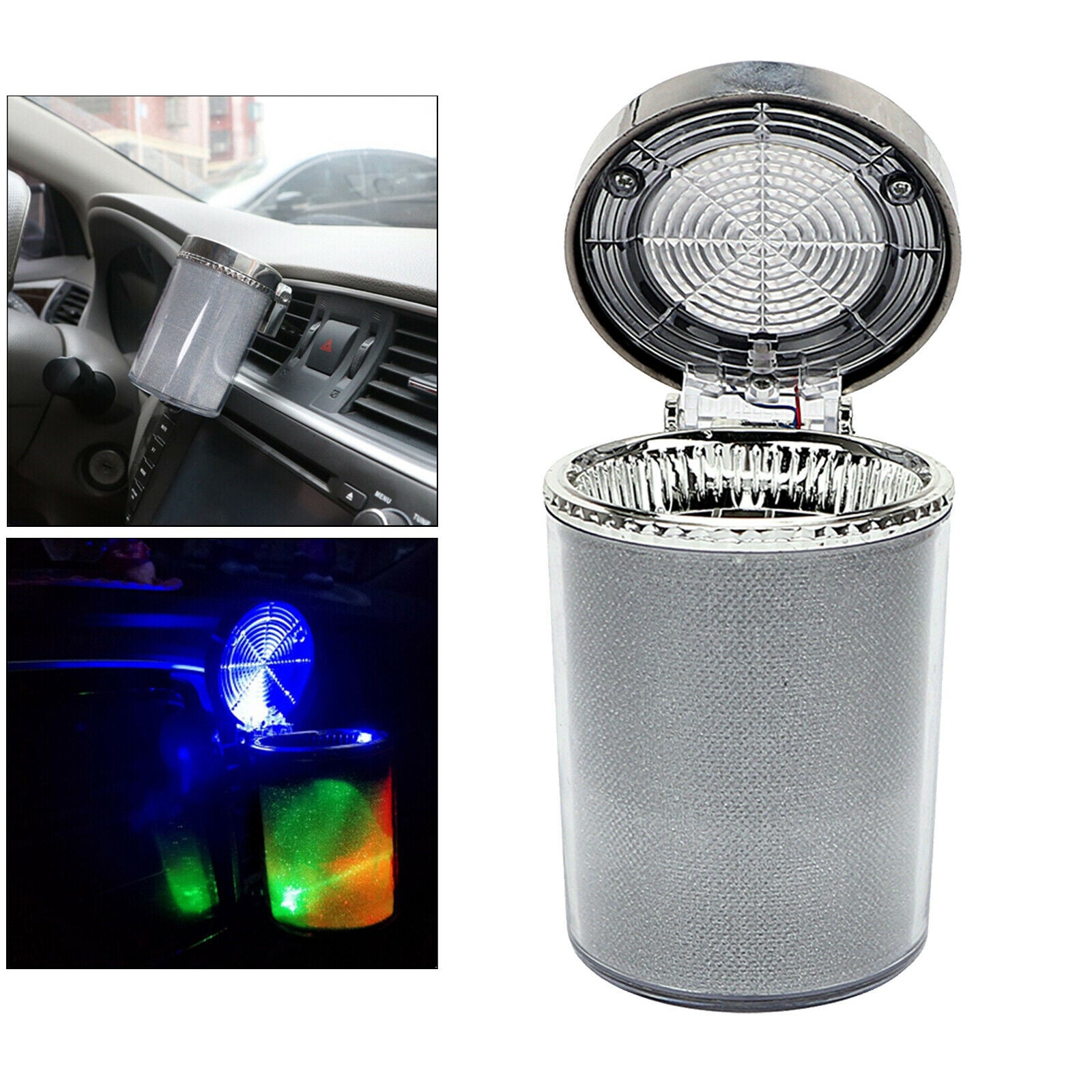 LED Car Cup Cigarette Smoke Ashtray Travel Cigarette Cylinder Holder w/ Lid