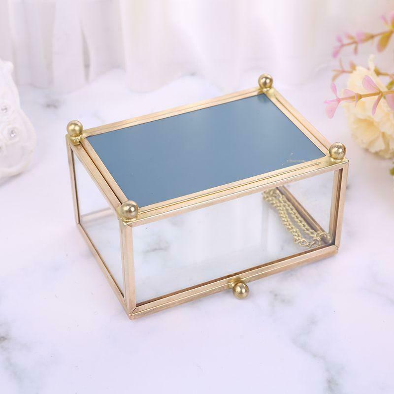 Rustic Wedding Ring Box Geometric Transparent Glass Jewelry Display Storage Hold