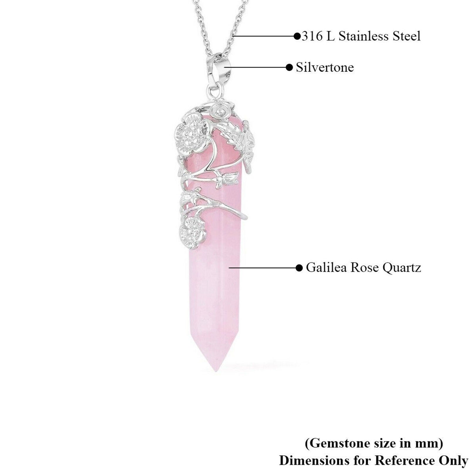 Rose Quartz Pendant Necklace Jewelry Gifts Size 24'' Ct 30 Steel