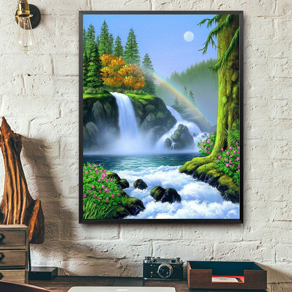 DIY Rainbow Waterfall 5D Diamond Painting Embroider Full Drill Cross Stitch @