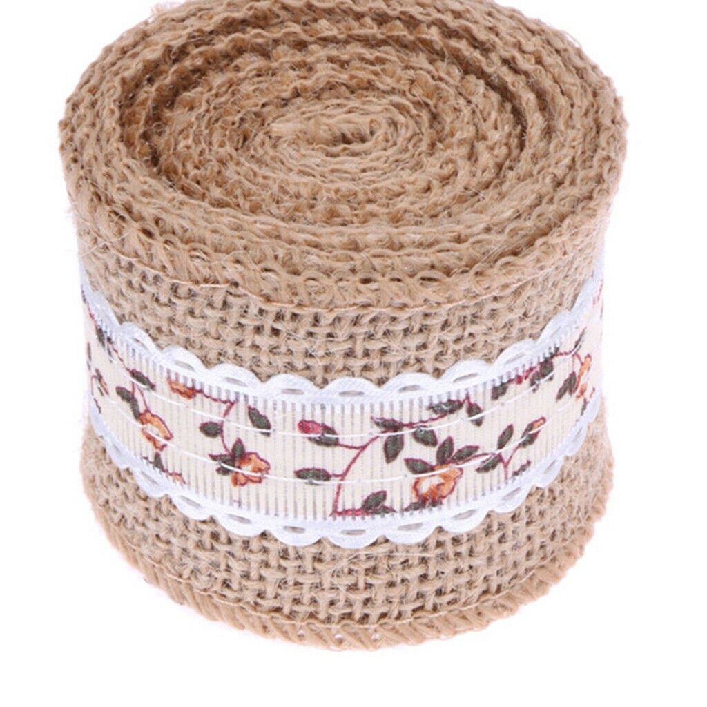 3 x Rose Flower Natural Jute Burlap Ribbon Roll Wedding Holiday Party Supply