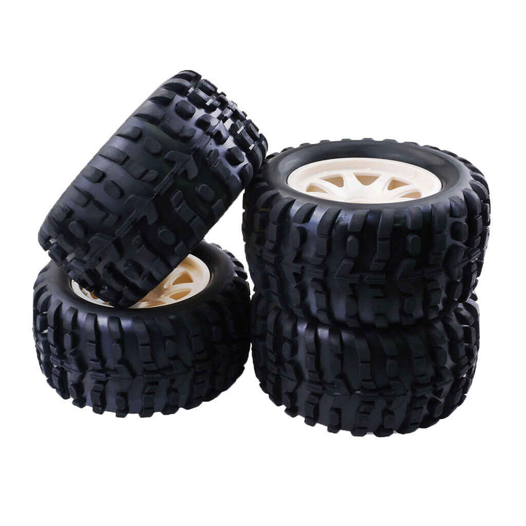 4Pcs 1/10 RC  Monster Truck Wheel And Tire Set Rubber Tyres And Plastic Wheels