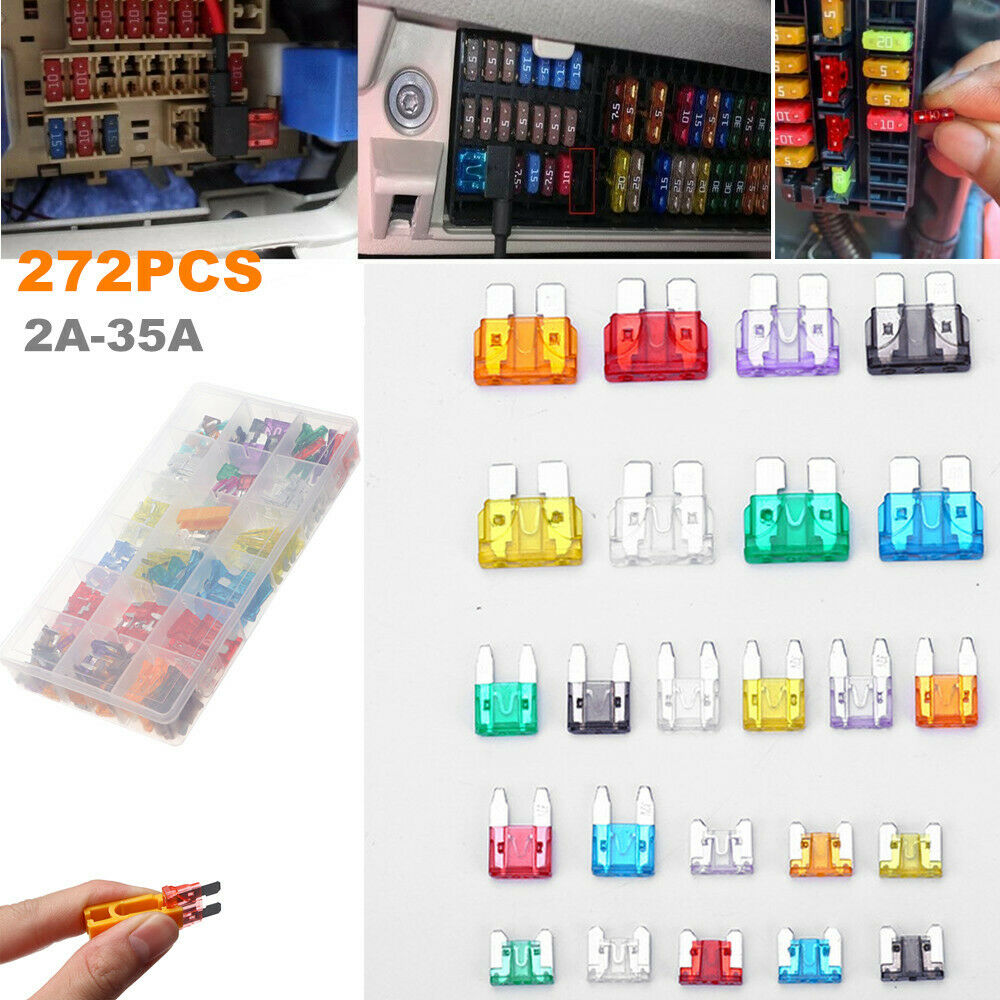 272PCS Car Blade Fuse Assortment 2 3 5 7.5 10 15 20 25 30 35AMP Auto Truck Boat