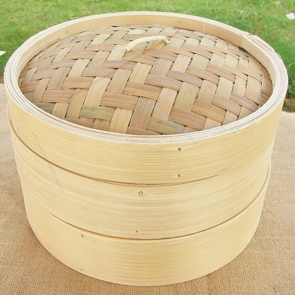 2X Bamboo Steamer Basket Lid Round Food Meat Seafood Vegetable Steamer Lid