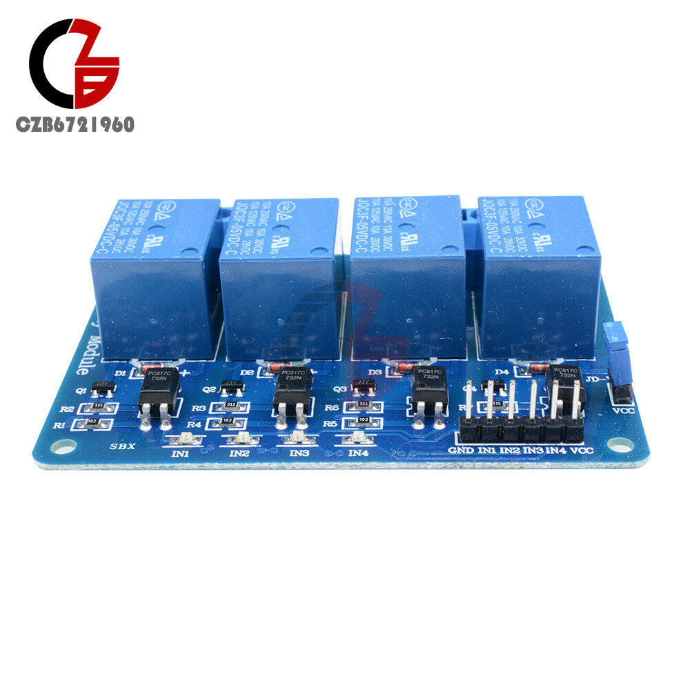 10PCS Four 4 Channel Relay Module DC 5V With Optocoupler Arduino PIC ARM AVR DSP