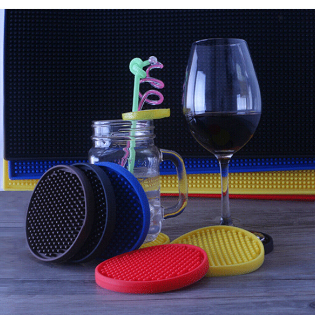 2pcs 4'' Round Drink Coasters Rubber Drinks Cup Glasses Placemat Brown