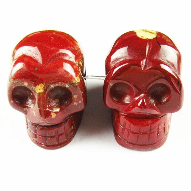 2Pcs 50g Carved Natural Red Jasper Skeleton Head Pendant 30x25x19mm A-471DP