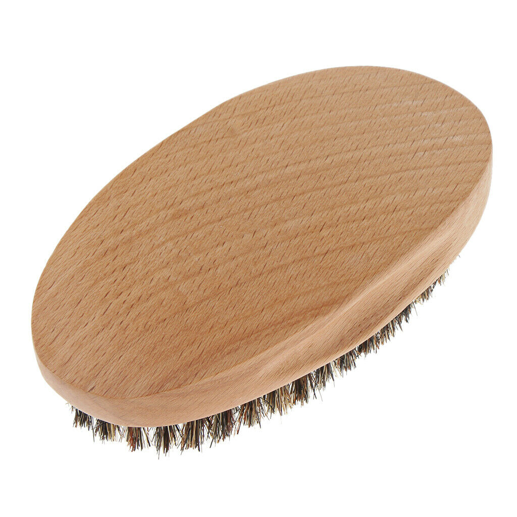 2 Pcs Men Hair Beard Mustache Brush  Hard Round Wood Handle Combs