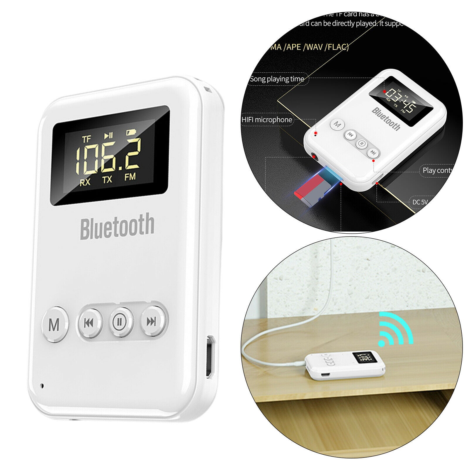 2-in-1 Bluetooth Transmitter Receiver 3.5mm Aux for Car Home Sound System