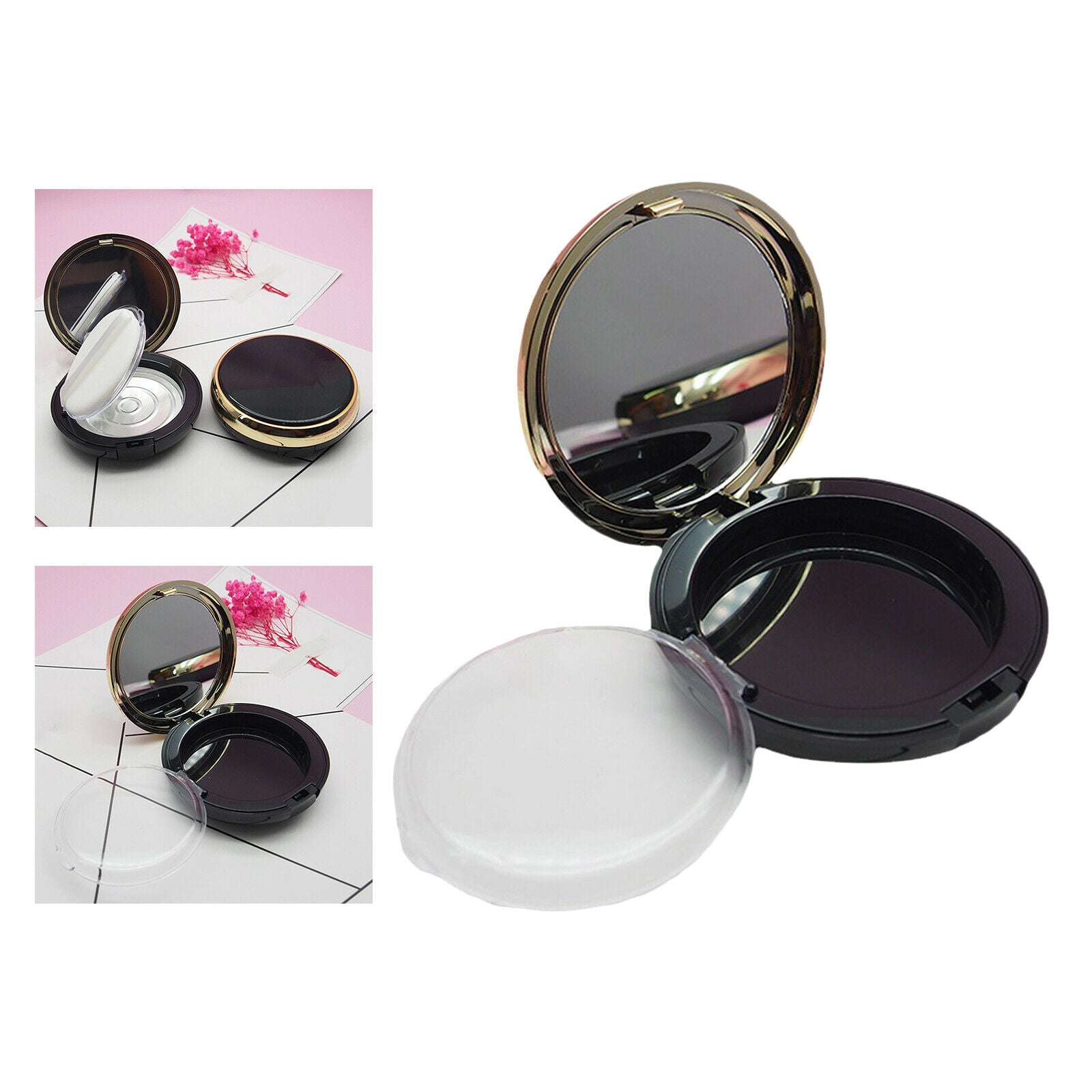 Round Plastic Empty Eyeshadow Highlighter Case Travel Portable Container