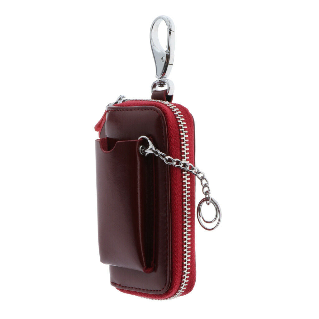Mens Fashion Zip Around 6 Hook Key Case Car Key Holder Wallet Wine Red