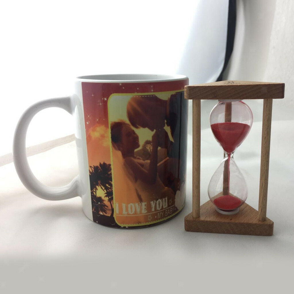 Wooden Frame Sandglass Hourglass Sand Timer Clock Home - Red Sand